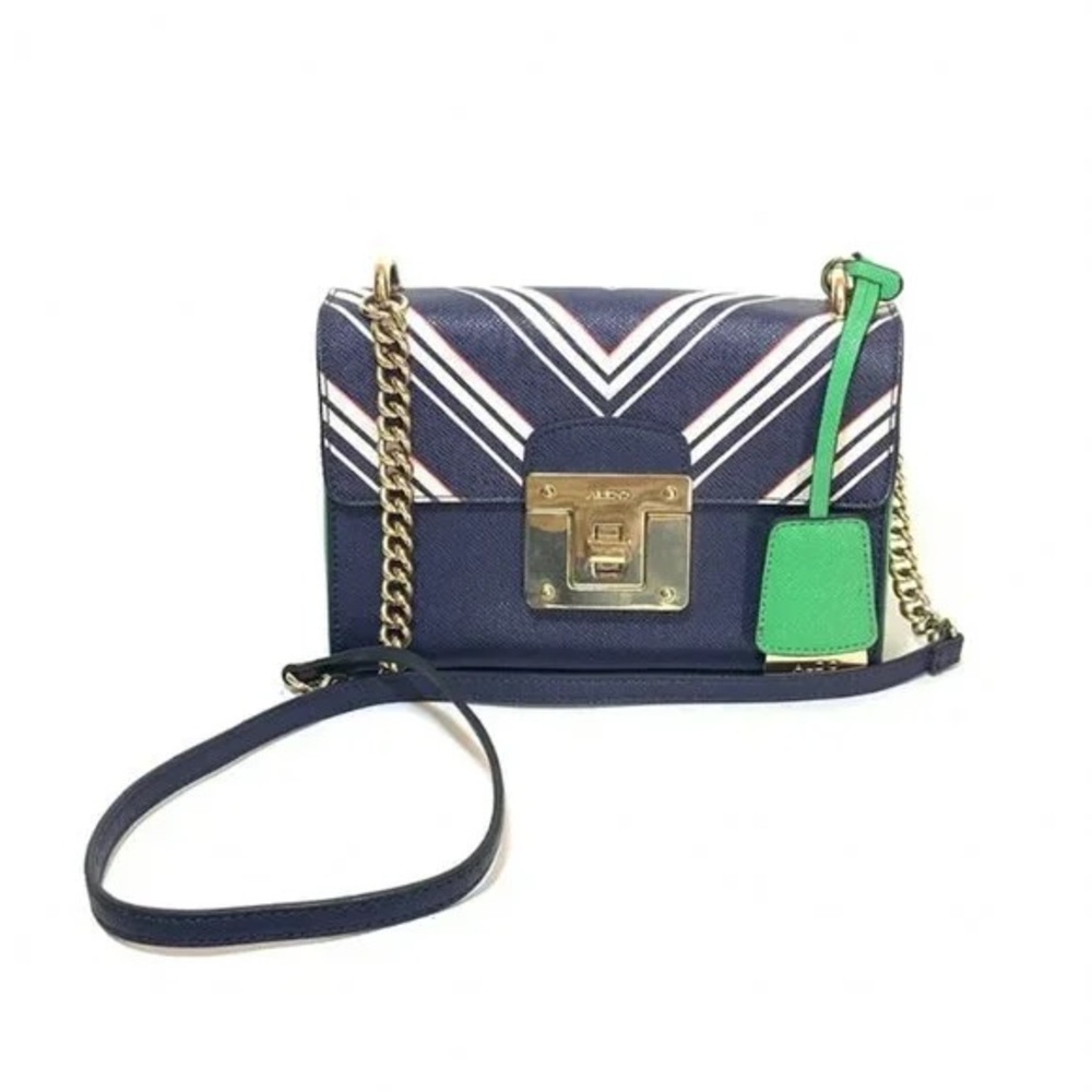Aldo - Hands-Free Daily Use Casual Chevron Crossbody Bag Purse in Navy and Green